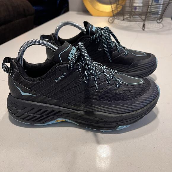 Hoka One One Speedgoat 4 GTX Womens Size 8.5 Black Trail Running Shoes Sneakers - Picture 1 of 9